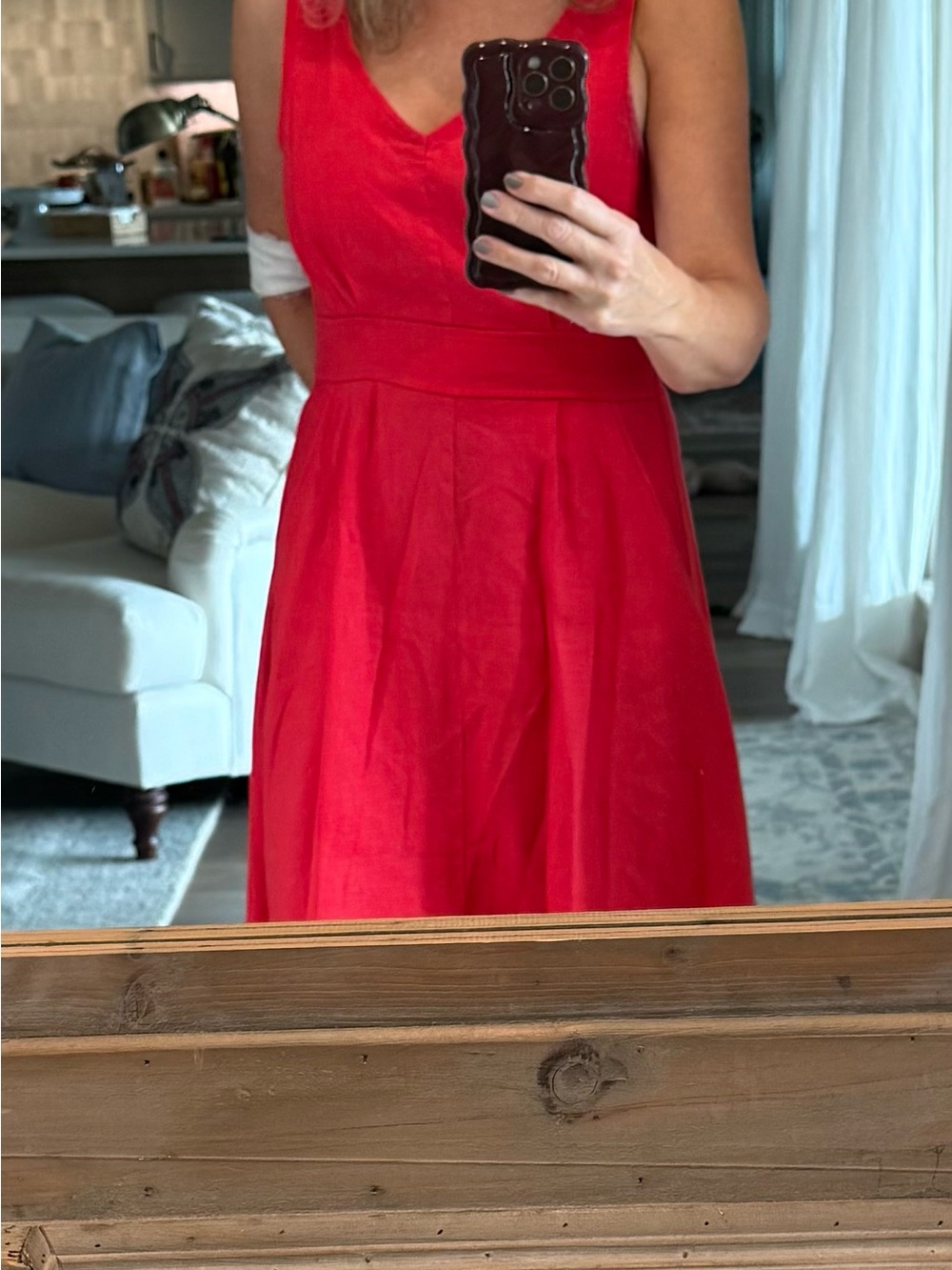 Jolie Vibrant Red Sleeveless Midi Dress 100% linen